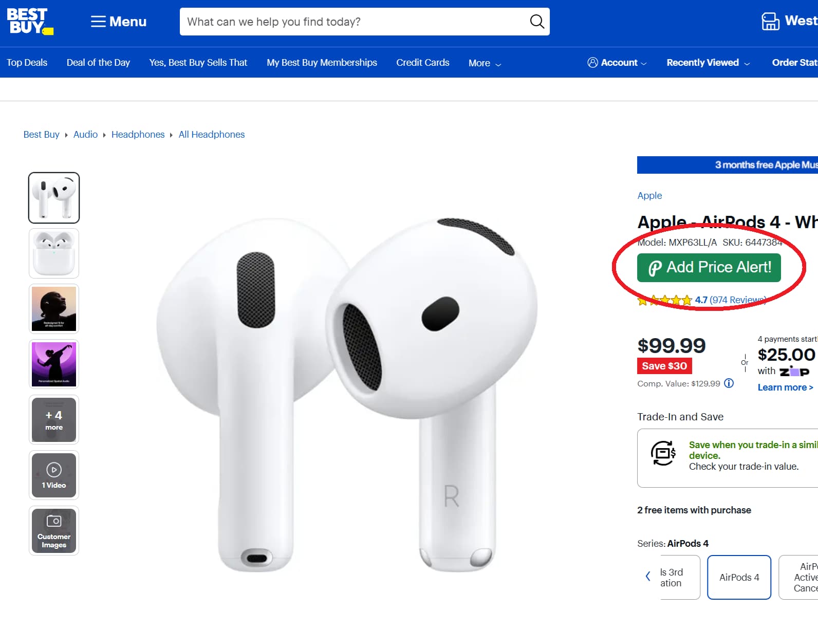 BestBuy price tracker button for product price drop alerts and price history