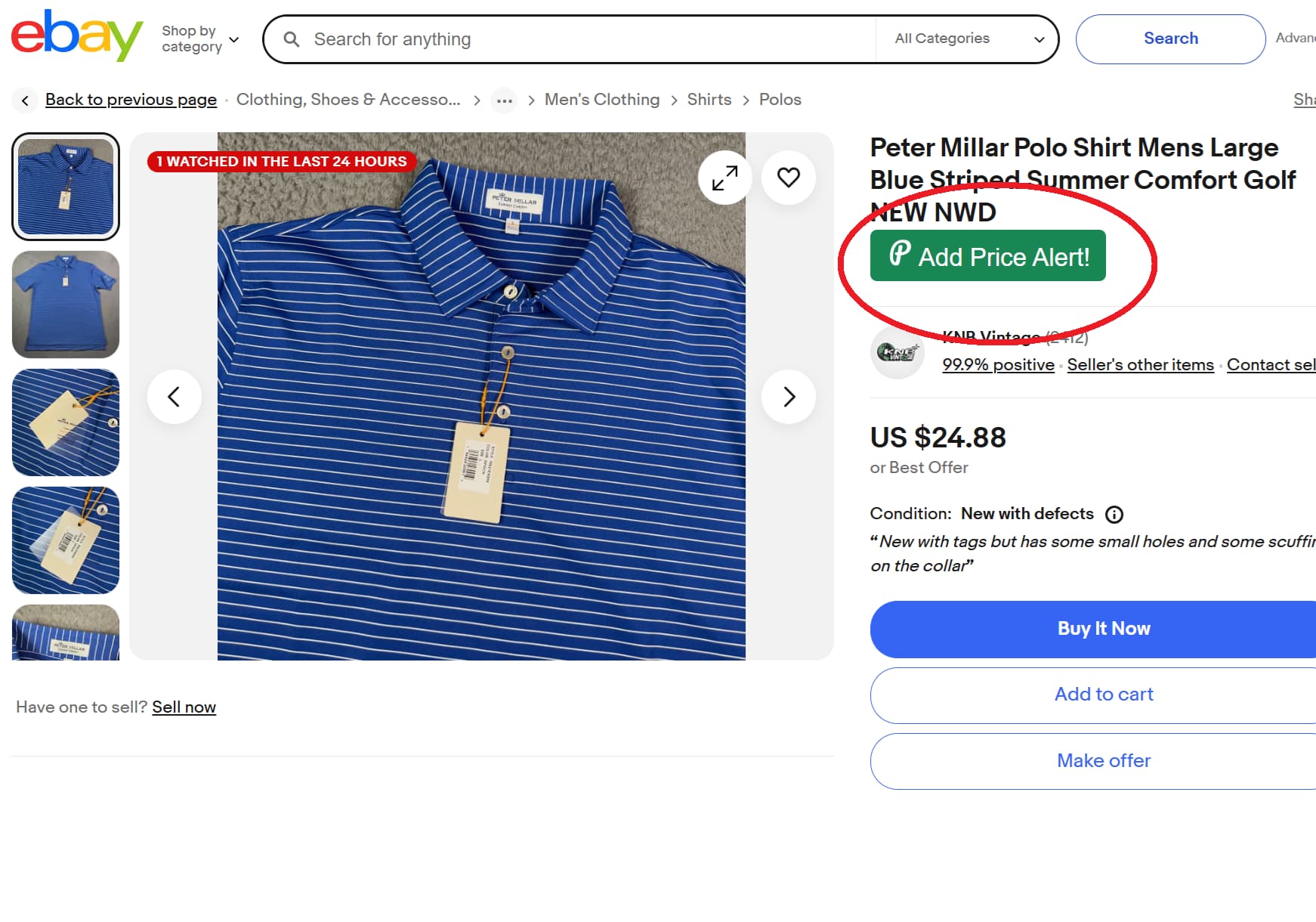 eBay price tracker button for product price drop alerts and price history