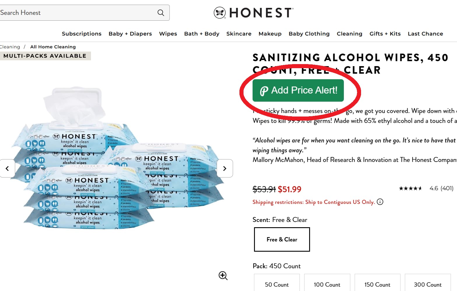 Honest price tracker button for product price drop alerts and price history