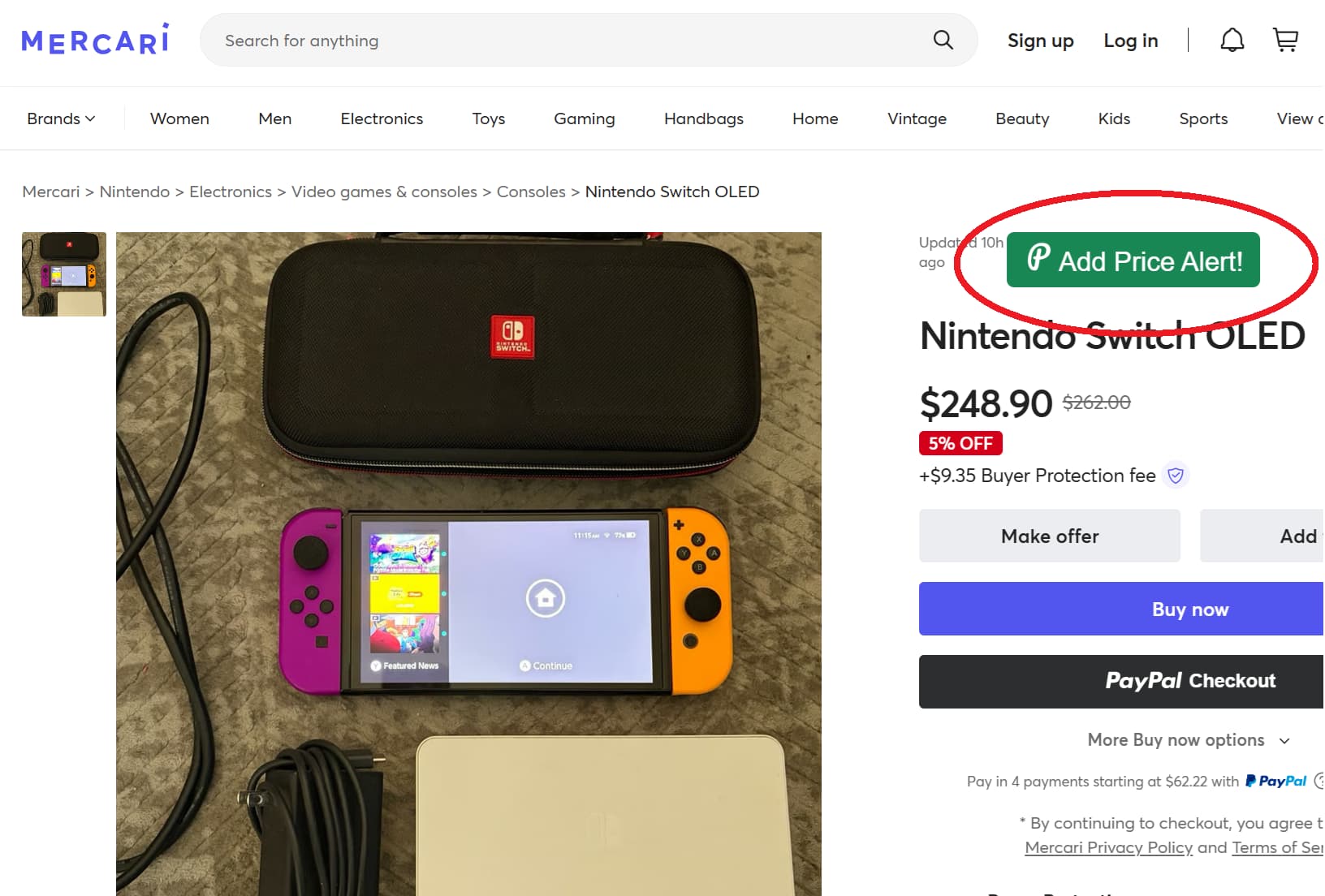 Mercari price tracker button for product price drop alerts and price history