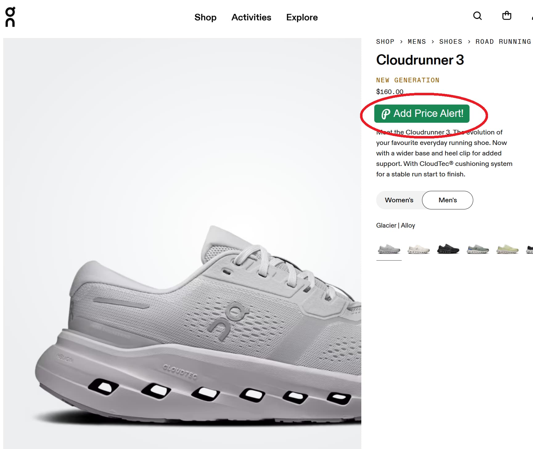 On Running price tracker button for product price drop alerts and price history